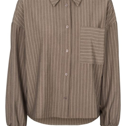 Prepair Lizette shirt I Pinstripe brun skjorte i boxy fit I Dresslab