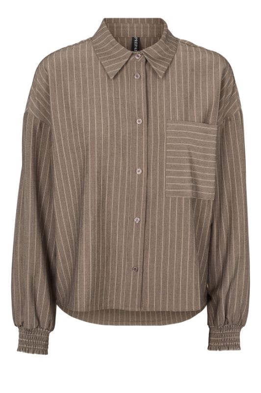 Prepair Lizette shirt I Pinstripe brun skjorte i boxy fit I Dresslab