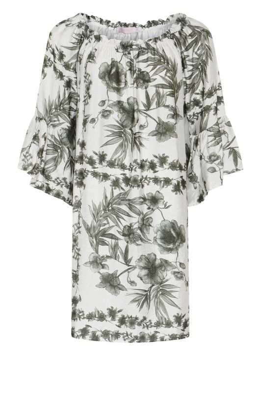 Moondust Lina khaki dress I Flot printet viskose sommerkjole