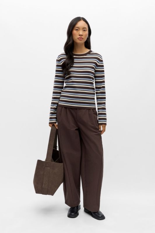 Object Ester pullover I Strikbluse i brun med striber
