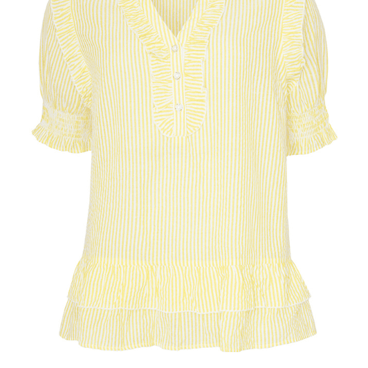 Ofelia Neel bluse | Gul stribet bluse med flæse