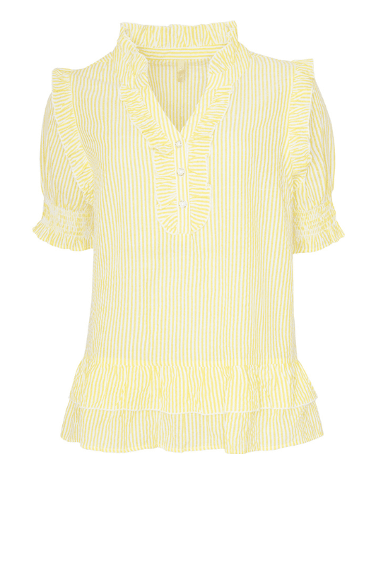 Ofelia Neel bluse | Gul stribet bluse med flæse