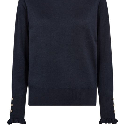 FreeQuent Katie pullover | Navy strik med similiknapper