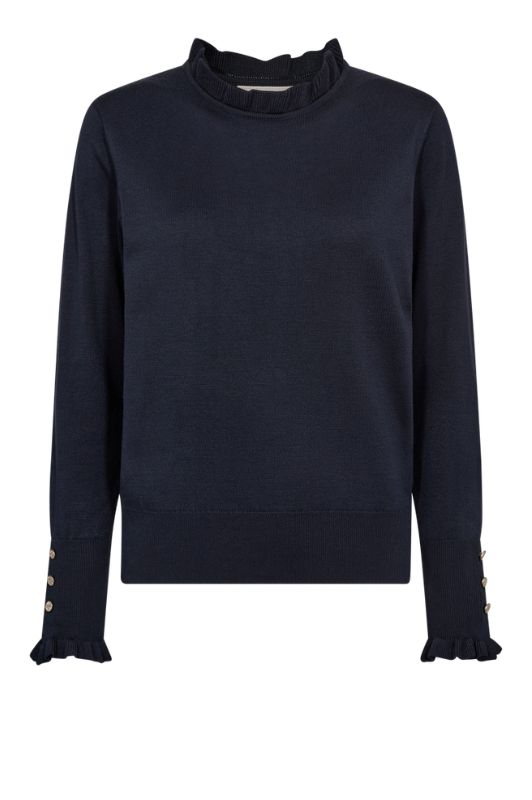 FreeQuent Katie pullover | Navy strik med similiknapper