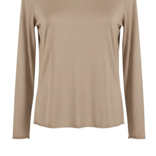 OM-HU Bello bluse | Langærmet t-shirt med cashmere i sand I Dresslab