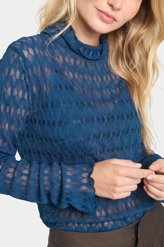 Saint Tropez Hattie bluse I Langærmet blondebluse i petrolblå
