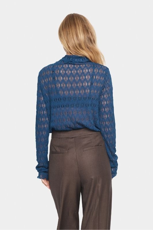 Saint Tropez Hattie bluse I Langærmet blondebluse i petrolblå