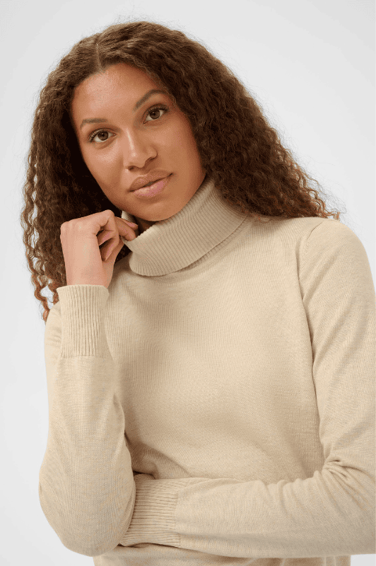 Saint Tropez Mila strik | Rullekrave pullover i sandmelange