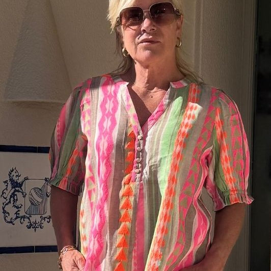 Gaspar Tunø SS jaquard multicolour bluse I Dresslab