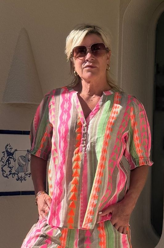 PRE ORDER Gaspar Tunø SS jaquard multicolour bluse I Dresslab