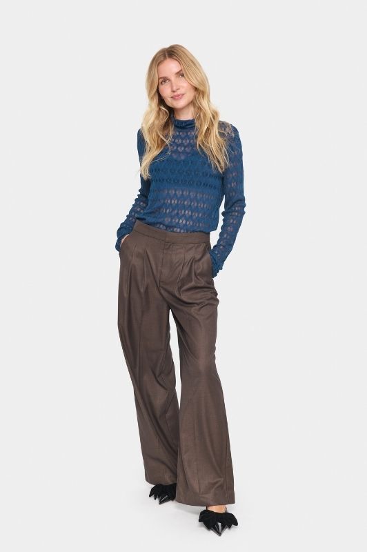 Saint Tropez Hattie bluse I Langærmet blondebluse i petrolblå