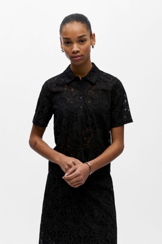 Object Bianca sort polo t-shirt i blonde I Dresslab