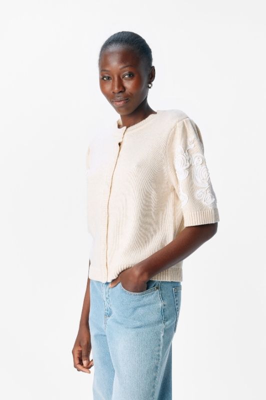Object Jane strikcardigan creme