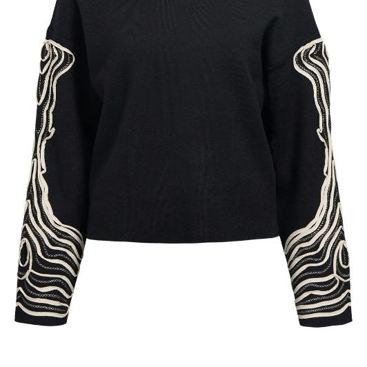 Object Reynard deco strik i Sort med offwhite broderi
