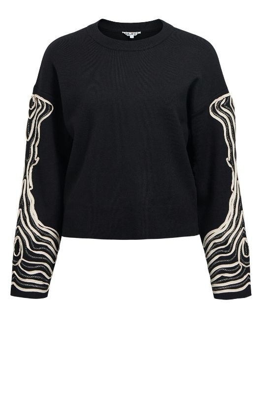 Object Reynard deco strik i Sort med offwhite broderi