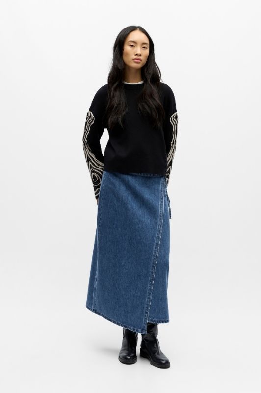 Object Reynard deco strik i Sort med offwhite broderi