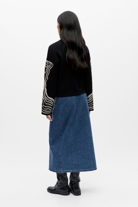Object Reynard deco strik i Sort med offwhite broderi