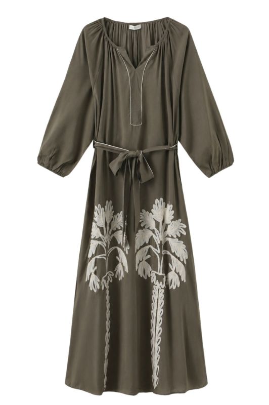 Luxzuz Varinka dress | Viskosekjole med broderi army I Dresslab