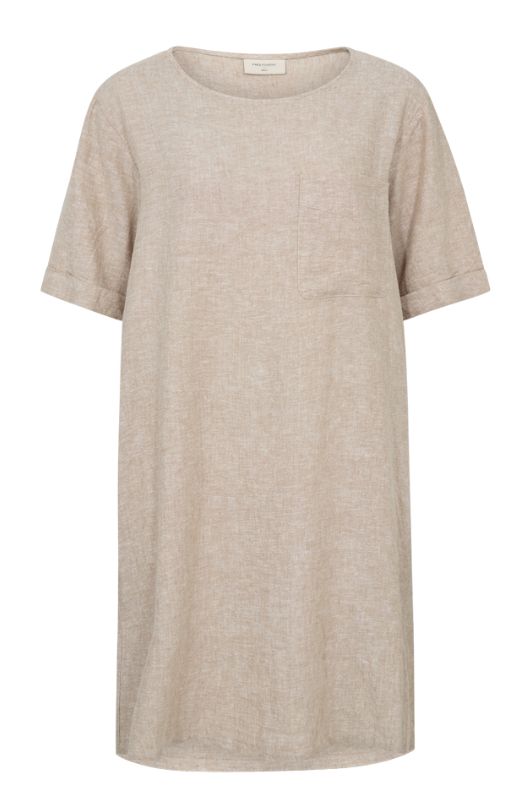 Freequent Lava dress | Hørkjole med lommer i sand I Dresslab
