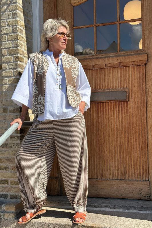 PRE ORDER Gaspar Tropea balloon pant  | Stribet buks i brun