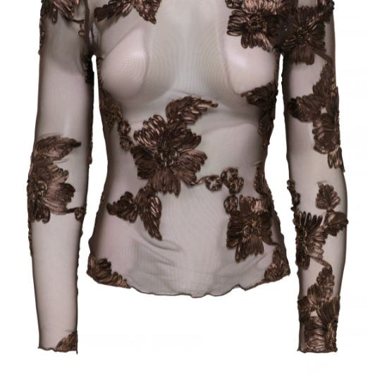 JDY Casablanca brun meshbluse med broderi