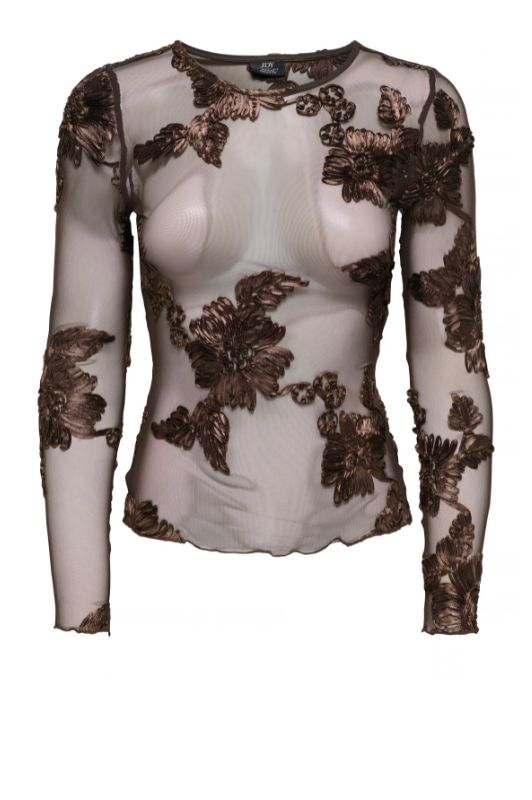 JDY Casablanca brun meshbluse med broderi