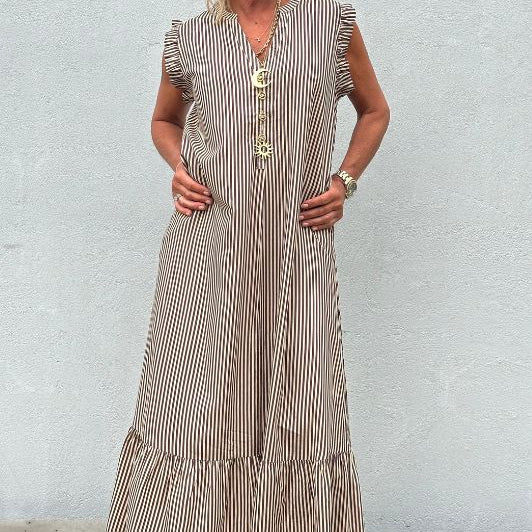 PRE ORDER Gaspar Loule stripe dress | Brun strib I Dresslab