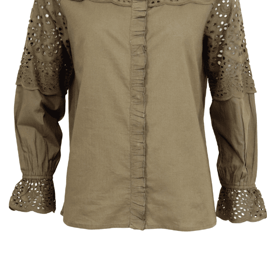 Ofelia Pil skjorte I Super smuk broderie anglaise I army