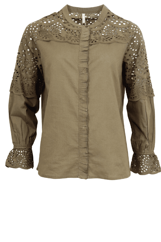 Ofelia Pil skjorte I Super smuk broderie anglaise I army