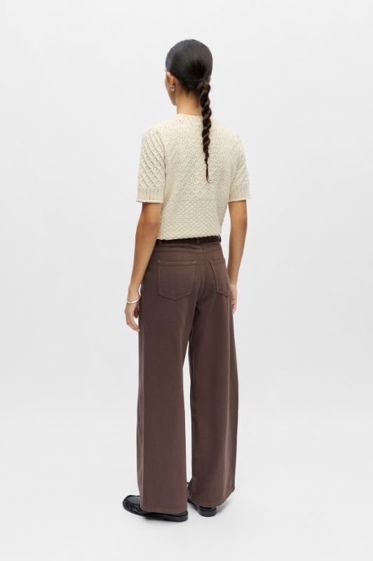 Object Rosie denim pant med bindebånd i taljen | Brun vask