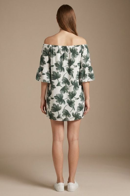 Moondust Lina khaki dress I Flot printet viskose sommerkjole