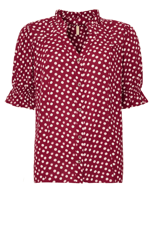 Ofelia Lou shirt I Bordeaux skjorte med creme prikker