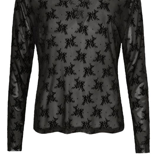Ofelia Gitte bluse | Sort meshbluse med tone i tone print