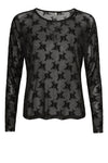 Ofelia Gitte bluse | Sort meshbluse med tone i tone print