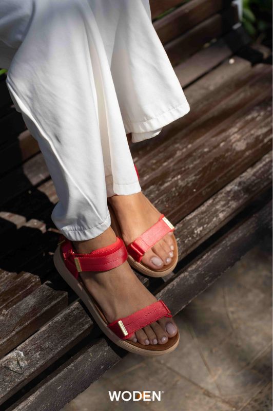 Woden Line sandal | Damesandal Flame koral I Dresslab