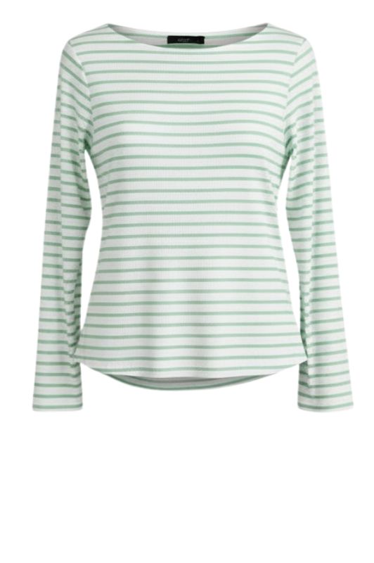 OM-HU Bisma bluse | Langærmet t-shirt strib hvid med grøn I Dresslab