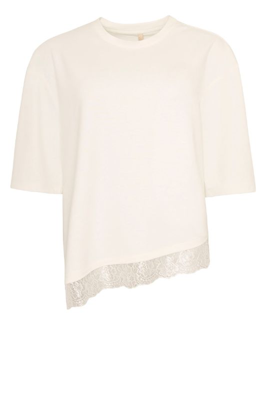 Ofelia Livia t-shirt | Asymmetrisk creme tee med blondekant
