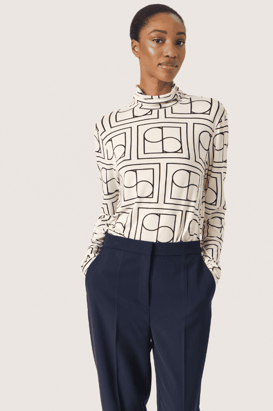 Soaked in Luxury Hanadi rollneck I Print offwhite med sort