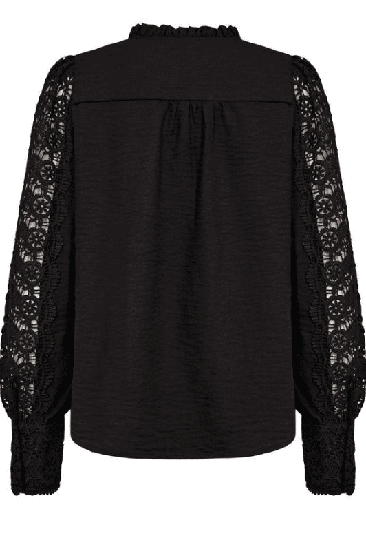 Freequent Essa bluse med blondeærme sort