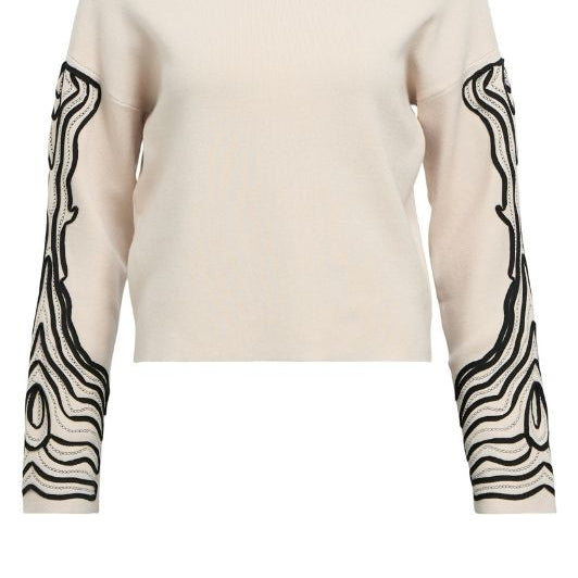 Object Reynard deco strik i Offwhite med sort broderi