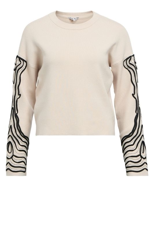 Object Reynard deco strik i Offwhite med sort broderi