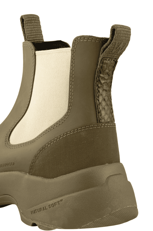 WODEN Siri Waterproof | Cool gummistøvler i khaki / creme