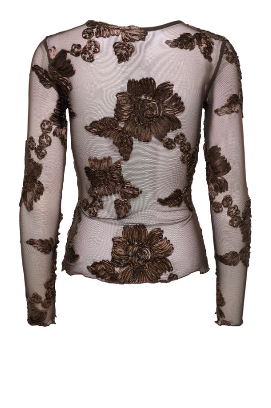 JDY Casablanca brun meshbluse med broderi