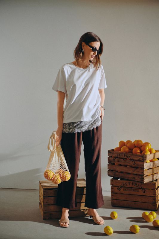 Freequent Lava ankle pant | Brune ankelbukser i hør I Dresslab