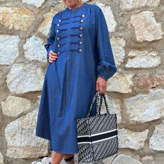 PRE ORDER  Luna zip denimkjole | Cool jeanskjole med guldsmed