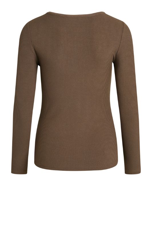 La Rouge Lisa langærmet ribtop med rund hals i mørk sand | DressLab