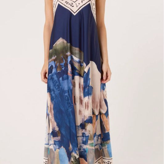 PRE ORDER Studio West dress I Smuk printet stropkjole i navy nuancer
