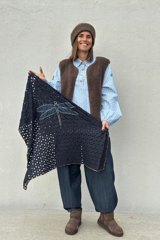 Gaspar Rome logo tørklæde - denim tørklæde med broderi