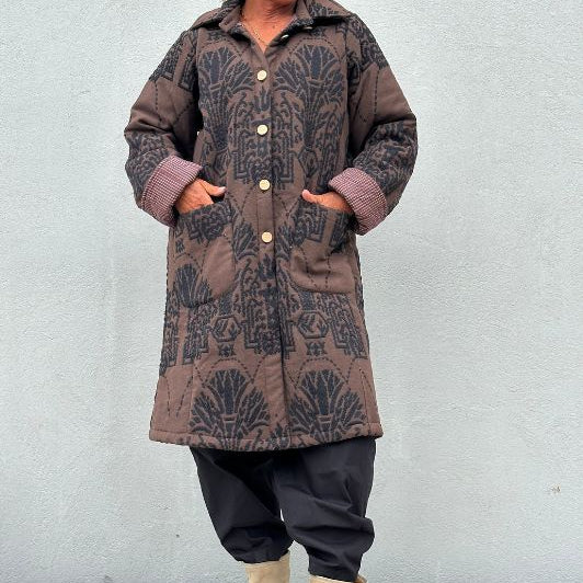 PRE ORDER Gaspar Bruxelles winter coat I Frakke i choko jaquard