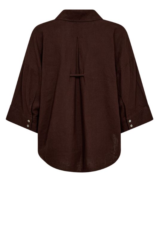 Freequent Lava shirt | Hørskjorte med v-hals i brun I Dresslab